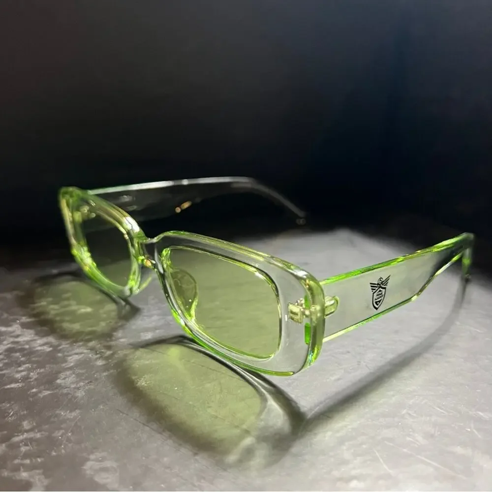 Clear Neon Green Translucent Sunglasses NEW WITH TAG Unisex Rounded Glasses